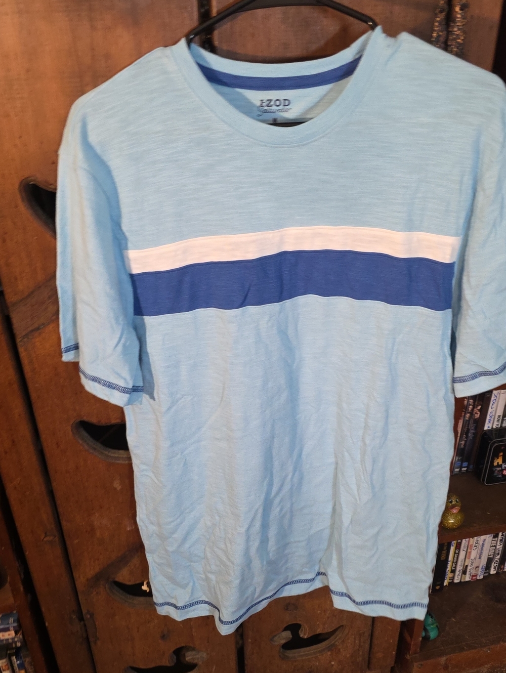 Izod Light Blue Short Sleeve Tee with Navy and White Stripe